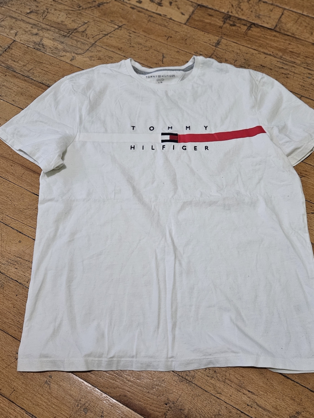 Tommy Hilfiger Men’s White Logo Crew Neck T-Shirt - Red Accent